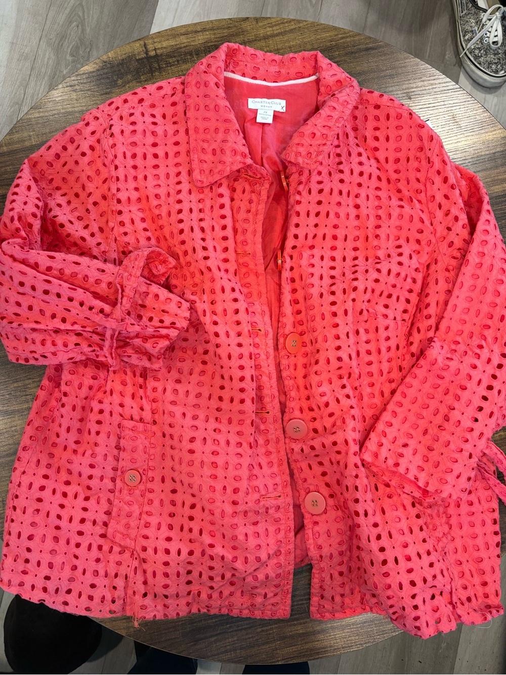Charter Club Coral Eyelet Button-Up Jacket